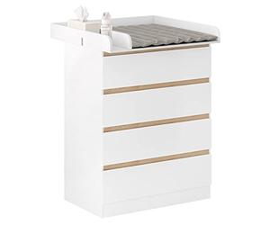 WOLTU Table à Langer + Commode avec 4 Tiroirs, Ensemble Meuble à langer pour Bébé, en Bois d’Ingénierie, Blanc + Chêne Clair, 80x75x109,2cm