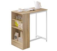 WOLTU Table Bar 90 x 50 x 90 cm, Table Haute Cuisine et 3 Compartiments de Rangement, Mange Debout en Métal & Bois, Chêne Clair+Blanc
