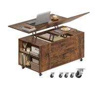 WOLTU Table Basse avec Plateau Relevable, Extensible et Réglable en Hauteur, Table de Salon sur roulettes avec Tiroir et Compartiments de Rangement, pour Salon, Bureau, Marron Rustique