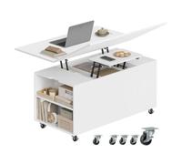 WOLTU Table Basse avec Plateau Relevable, Extensible et Réglable en Hauteur, Table de Salon sur roulettes avec Tiroir et Compartiments de Rangement, pour Salon, Bureau, Blanc
