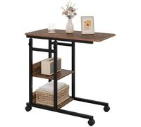 WOLTU Table Basse en Forme de C, Table d'Appoint avec roulettes, Bout de Canapé, Hauteur Réglable, Marron Rustique+Noir W0ATT0299