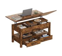 WOLTU Table Basse Relevable et Extensible, Marron Rustique | Rangement Dissimulé, Compartiment Ouvert et 2 Tiroirs, Pour Salon et Bureau, 100x50,5x53/67.5 cm