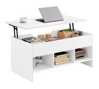 WOLTU Table Basse Relevable, Table Basse Salon avec Rangement, en Bois d'Ingénierie, Multifonctionnelle, Blanc W0ATT0382