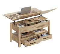 Woltu Table Basse Relevable, Tiroirs de Rangement, avec Compartiment Caché et Rangement Ouvert,Marron Camel