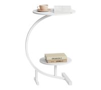 WOLTU Table Basse Ronde à 2 Niveaux en Forme C, Blanc | 2 Plateaux Ronds de Différentes Tailles, Ø40+Ø30cm x H66 cm, Pour Salon ou Chambre