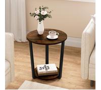 WOLTU Table Basse Ronde, Bout de Canapé, Chevet en Bois Composé et en Métal, Effet de Bois brûlé