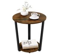 WOLTU Table Basse Ronde, Table d'Appoint à 2 Étagères, avec Cadre Métallique, pour Salon Balcon Chambre à Coucher, en Bois Composé et en Métal,Effet de Bois brûlé