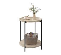 WOLTU Table Basse Ronde, Table d'Appoint à 2 Étagères, avec Plateau Amovible, pour Salon Balcon Chambre à Coucher, MDF et Métal, Chêne Clair, BTS06hei