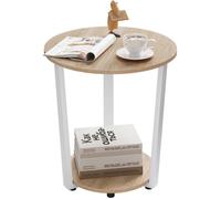 WOLTU Table Basse Ronde, Table d'Appoint à 2 Étagères, Bout de Canapé, Chevet en Bois Composé et en Métal, Chêne Clair W0ATT0224