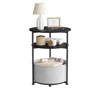 WOLTU Table Basse Ronde, Table d'Appoint avec Panier de Rangement en Tissu, Plateau en Bois d'Ingénierie, Cadre en Métal, pour Salon, Balcon, Chambre à Coucher, Noir + Gris