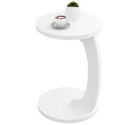WOLTU Table Basse Ronde, Table d'Appoint en Forme de C, Bout de Canapé Scandinave, en MDF, Blanc W0ATT0591