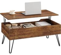 WOLTU Table Basse, Table de Salon avec Plateau, Réglable en Hauteur, Pieds Métal, 95x50x(40-55,5)cm, Aspect Bois Vintage+Noir