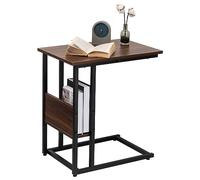 WOLTU Table Bout de canapé Table Basse à thé en métal et aggloméré, Hêtre Foncé TS79dc