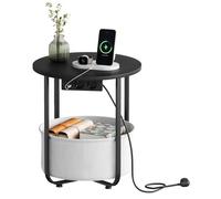 WOLTU Table d'Appoint avec Station de Charge, Petite Table Basse Ronde, Cadre Métallique, Ø45xH50 cm,Blanc+Beige