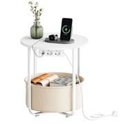 WOLTU Table d'Appoint avec Station de Charge, Petite Table Basse Ronde, Cadre Métallique, Ø45xH50 cm, Noir+Gris