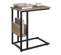 WOLTU Table d'Appoint en Forme de C, Bout de Canapé, en Bois d'Ingénierie avec Cadre en Métal, Compartiment de Rangement, Chêne Gris