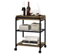WOLTU Table d'Appoint, Table Basse à 3 Niveaux, Chariot de Rangement à roulettes, avec Plateau Amovible, en Bois d'Ingénierie et Métal, Marron Rustique + Cadre en Acier Noir, BTS09hov