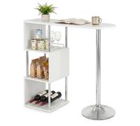 WOLTU Table de Bar avec 3 Tablettes et Porte-Bouteilles, Table de Cuisine Haute en MDF et Métal, Mange Debout pour Bar, Cuisine, Salon, 113 x 40 x 105 cm, Blanc