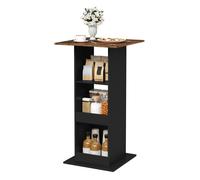WOLTU Table de Bar Carrée avec 3 Étagères, Petite Table d'Appoint pour Salle à Manger, Cuisine, Salon, en Panneau de Bois Composite, Marron Rustique + Noir, 60x60x109cm