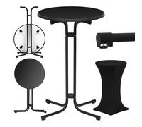 WOLTU Table de Bar Ronde et Haute, Mange Debout Extérieur à Cadre en Métal, avec Housse Élastique et Plateau Pliant en Bois d'Ingénierie, Ф70 x 110cm, Noir Mat