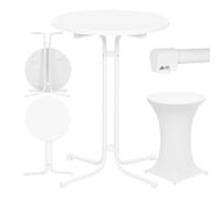 WOLTU Table de Bar Ronde et Haute, Mange Debout Extérieur à Cadre en Métal, avec Housse Élastique et Plateau Pliant en Bois d'Ingénierie, Ф80 x 110cm, Blanc Mat