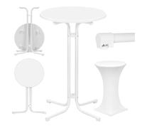 WOLTU Table de Bar Ronde et Haute, Mange Debout Extérieur à Cadre en Métal, avec Housse Élastique et Plateau Pliant en Bois d'Ingénierie, Ф70 x 110cm, Blanc Mat