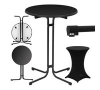 WOLTU Table de Bar Ronde et Haute, Mange Debout Extérieur à Cadre en Métal, avec Housse Élastique et Plateau Pliant en Bois d'Ingénierie, Ф80 x 110cm, Noir Mat