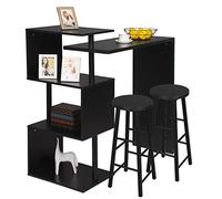 WOLTU Table de Bar Rotatif avec 2 Tabourets, Mange Debout de Bar avec 3 tablettes, Ensemble Table et chaises en métal et MDF pour Cuisine, Bar, Bistro, Noir