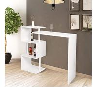WOLTU Table de bar rotatif en MDF et métal, Table de cuisine avec 3 tablettes, 134x38x112cm, Blanc