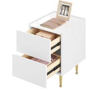 WOLTU Table de Chevet avec 2 Tiroirs, Table d'Appoint Moderne 35x40x51cm, Montage Facile, Blanc+Doré W0ETT0149