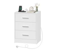 WOLTU Table de Chevet avec Prise Intégrée, 3 Tiroirs, Blanc | Table d'Appoint, 2 Prises AC, 1 Port USB, 1 Port Type-C,39x28,5x54,5cm