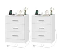 WOLTU Table de Chevet avec Prise Intégrée, Lot de 2, Table d'Appoint avec Station de Charge, 3 Tiroirs, 2 Prises AC, 1 Port USB, 1 Port Type-C, Blanc, 39x28,5x54,5cm