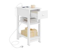 WOLTU Table de Chevet avec Prises Intégrées et Ports USB, Table de Nuit avec Tiroir et Étagères de Rangement, pour Chambre à Coucher, Salon, Blanc, 30x45x65cm, NTS20ws