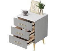 WOLTU Table de Chevet avec 3 Tiroirs en Velours, Gris