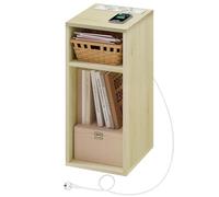 WOLTU Table de Chevet, Table d’appoint avec Station de Charge, 2 Compartiments Ouverts, 2 Ports USB+2 Prises, Couleur Grain Bois Clair, 25x30x60cm, NTS06hei