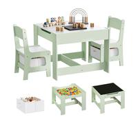 WOLTU Table et 2 Chaises pour Enfants, Mobilier pour Crèche avec Rangement, Plateau de Table Réversible,pour Enfants Plus de 2 Ans, en Bois MDF, Vert et Blanc