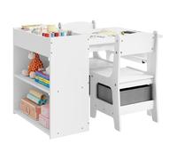 WOLTU Table et 2 Chaises pour Enfants, Table Dessin avec Étagère, Porte-Rouleau de Papier, Boîte de Rangement, Blanc