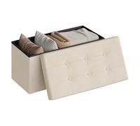 WOLTU Tabouret Banc de Rangement en Lin, Pouf Pliable, Coffre de Rangement 76x37,5x38cm,Crème Blanc