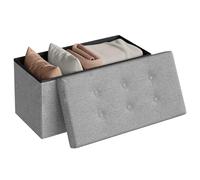 WOLTU Tabouret Banc Coffre de rangement pouf pliable en lin,couvercle détachable, 76x37,5x38cm,Gris Clair