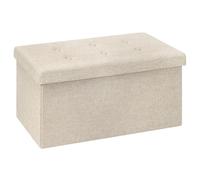WOLTU Tabouret Banc de Rangement en Lin,Pouf Pliable, Cube Coffre de Rangement 76x37,5x38cm,Beige