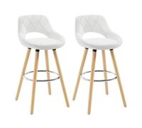 WOLTU Tabouret Bar Lot de 2, avec Dossier, Cadre en Bois, Similicuir, Blanc | Chaise Haute Bar, Repose-pieds, Siège Haut Rembourré 69cm, Tabouret pour Îlot de Cuisine, Bistro