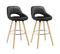 WOLTU Tabouret Bar Lot de 2, avec Dossier, Cadre en Bois, Similicuir, Noir | Chaise Haute Bar, Repose-pieds, Siège Haut Rembourré 69cm, Tabouret pour Îlot de Cuisine, Bistro