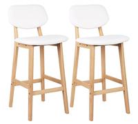 WOLTU Tabouret Bar Lot de 2, avec Dossier, Similicuir Bois, Blanc | Tabourets, Chaise Haute, avec Repose-Pieds, pour Îlot de Cuisine, Salle à Manger, Bistro