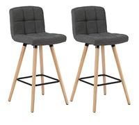 WOLTU Tabouret Bar Lot de 2, Chaise Haute avec Dossier et Repose-Pieds, Tabourets de Bar pour Cuisine, Bistro, Salle à Manger, en Bois Massif et Lin, Gris Foncé