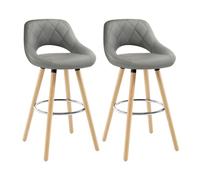 WOLTU Tabouret Bar, Lot de 2, Chaise Haute Bar, Tabouret Haut avec Dossier et Repose-Pieds, Cadre en Bois, Siège en Similicuir, Gris, BH111gr-2