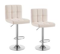 WOLTU Tabouret Bar Lot de 2, Hauteur Réglable, en Lin, Crème | Chaise de bar, Siège pivotant à 360°, avec Dossier et Repose-Pieds, pour Cuisine, Salle à Manger