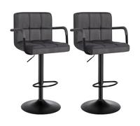 WOLTU Tabouret Bar Lot de 2, Tabourets Rotatifs avec Siège Rembourré et Réglables en Hauteu, en Velours en Gris Foncé, Pied en Métal Noir