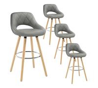 WOLTU Tabouret Bar Lot de 4, avec Dossier, Cadre en Bois, Similicuir, Gris | Chaise Haute Bar, Repose-pieds, Siège Haut Rembourré 69cm, Tabouret pour Îlot de Cuisine, Bistro