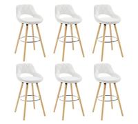 WOLTU Tabouret Bar Lot de 6, avec Dossier, Cadre en Bois, Similicuir, Blanc | Chaise Haute Bar, Repose-pieds, Siège Haut Rembourré 69cm, Tabouret pour Îlot de Cuisine, Bistro