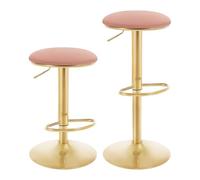 WOLTU Lot de 2 Tabouret de Bar avec Repose-Pieds - Tabouret Rond Haut Métallique Hauteur Réglable (61-82cm) - Rose + Or